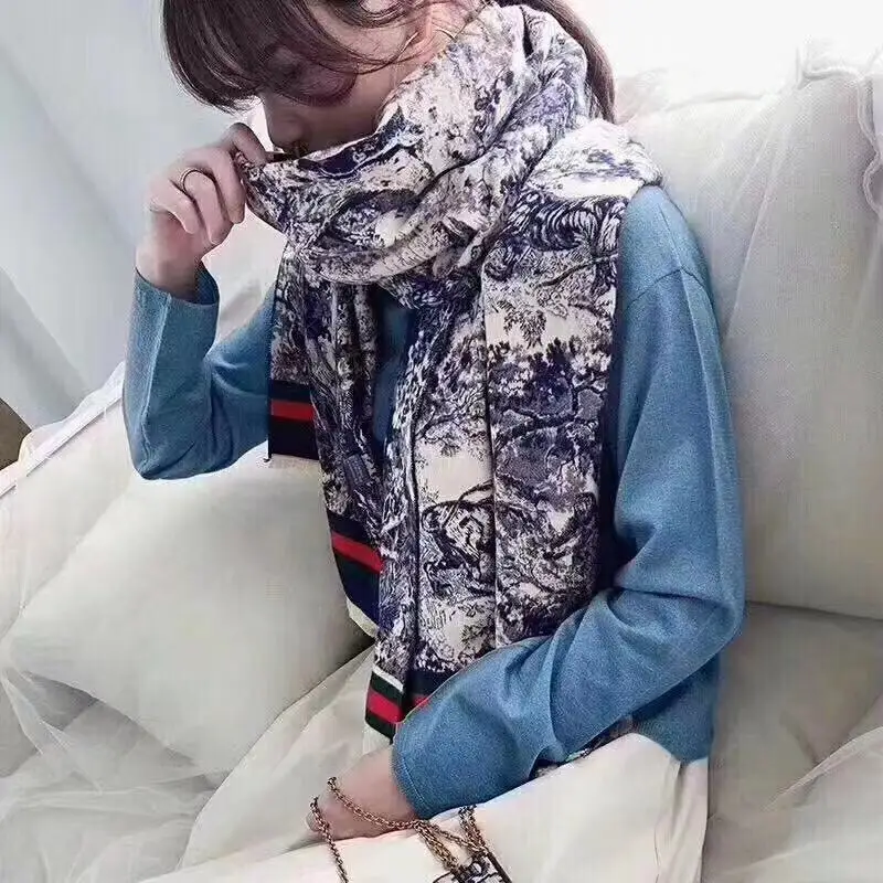 Ink Painting Jacquard shawl Winter retro Long Cashmere fashion warmth thick pashmina scarf