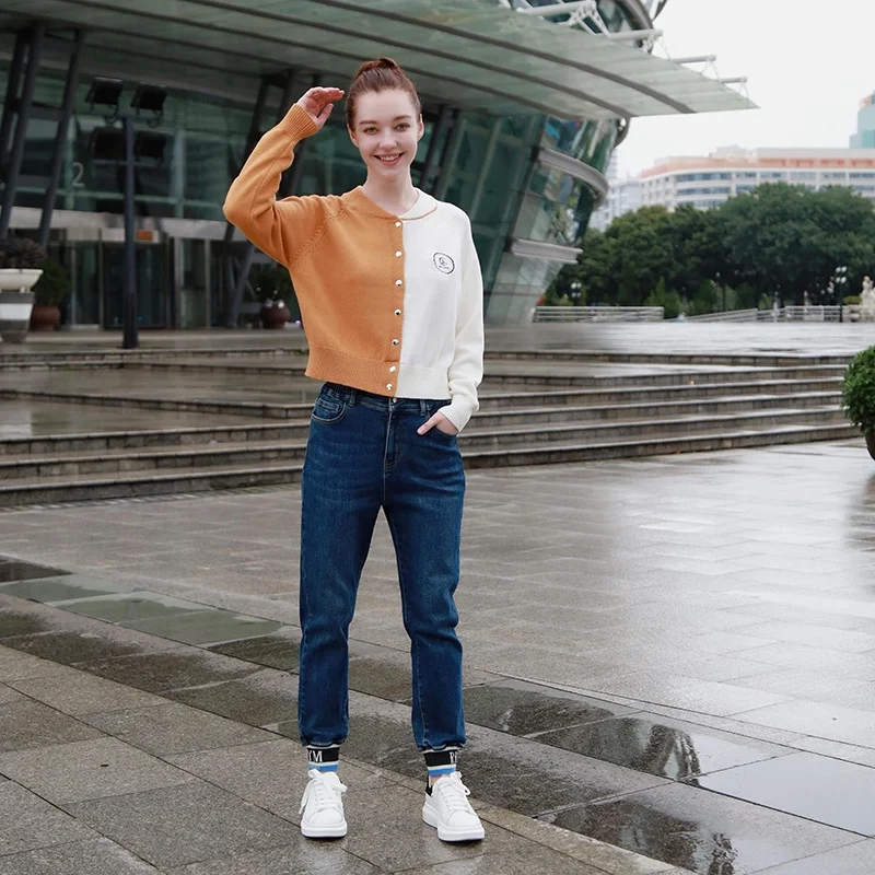 oversize V-neck embroidery jacquard knitted latest design ladies Cardigans With pockets loose cardigans sweater women