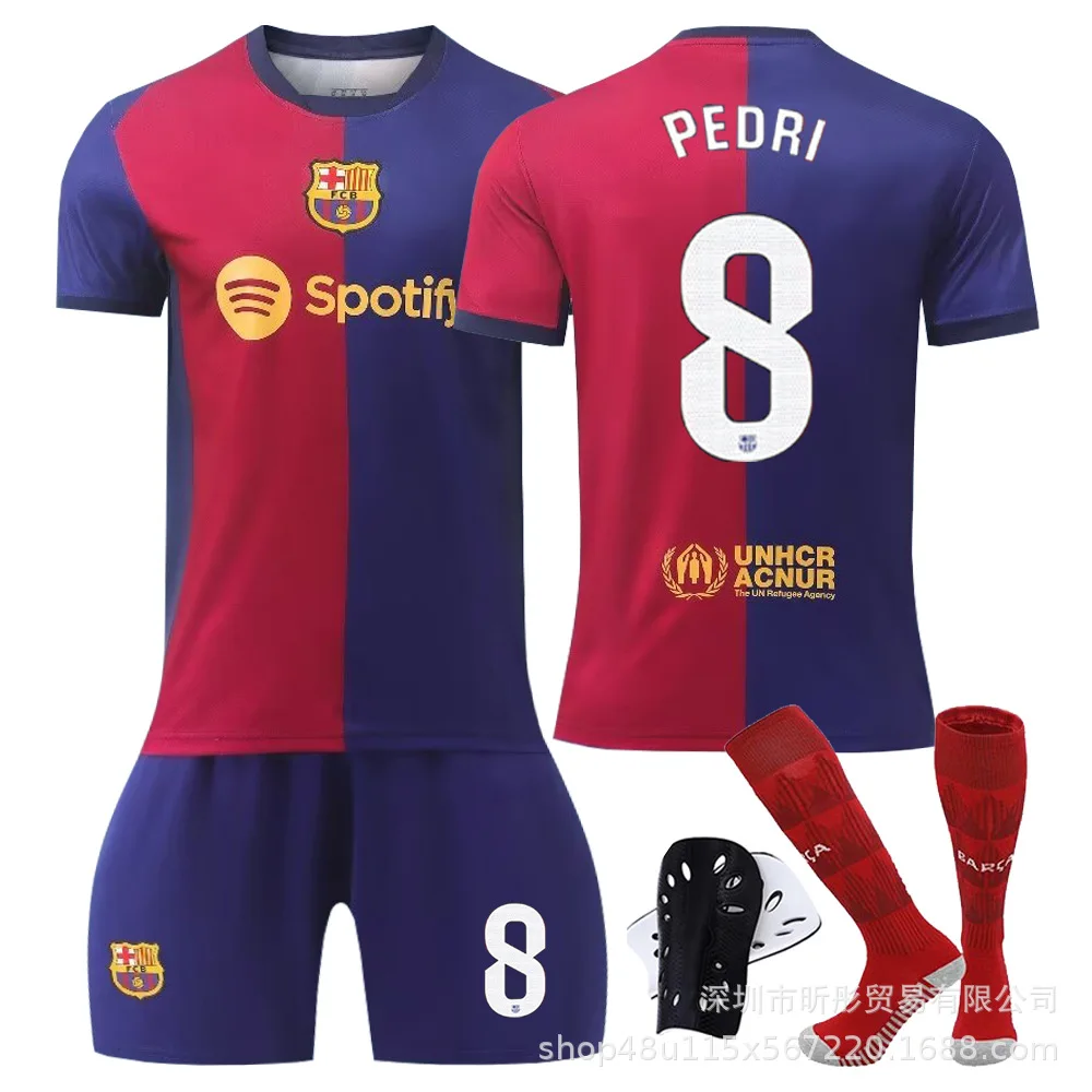 Factory customized Barcelon football jersey 8 Pedri 9 Lewandowski 30 Gavi 10 Messi jersey set for adults and children