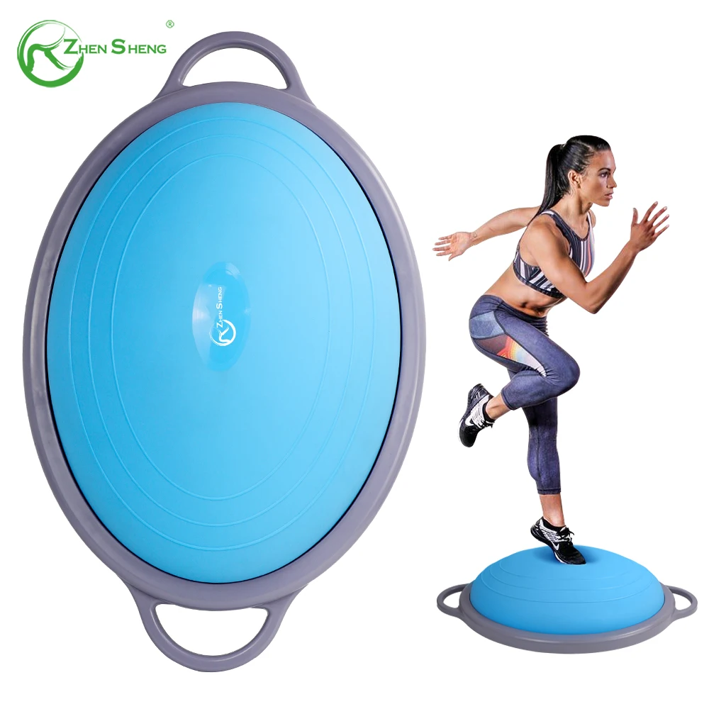 Zhensheng custom logo bigger non slip fitness trainer half balance ball half yoga ball oval type large size 74cm bosuing ball