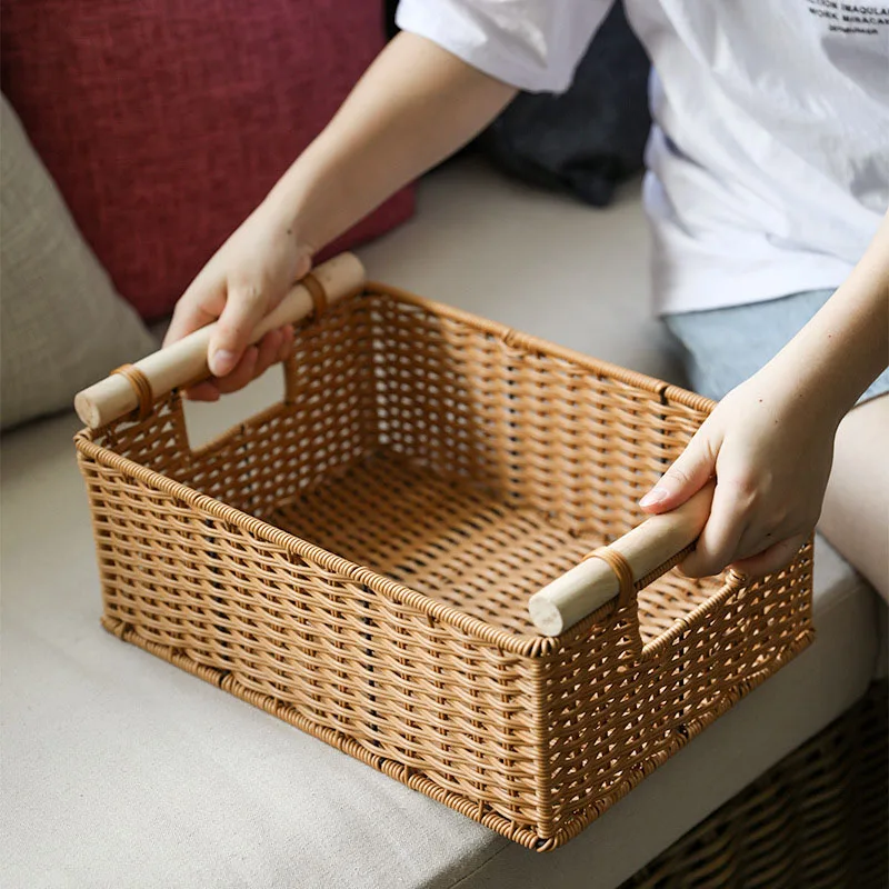 Metal Plastic Rattan Woven Tabletop Storage Basket Home Decor Bread Display Basket for Bathroom & Bedding for Tool Organization