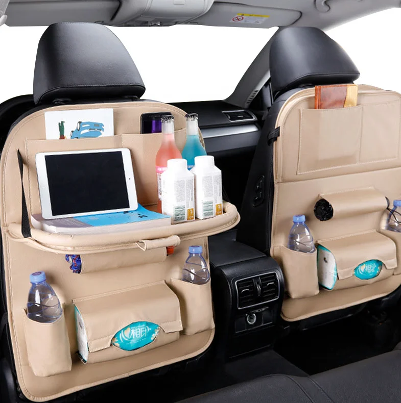 Pu Leather Car Seat Back Organizer for iPad Mini Holder, Universal Use as Car Backseat Organizer for Kids, Storage Bottles