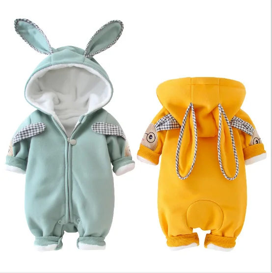 Wholesale Baby newborn clothes romper autumn and winter one-piece cotton coat velvet fur romper for babies