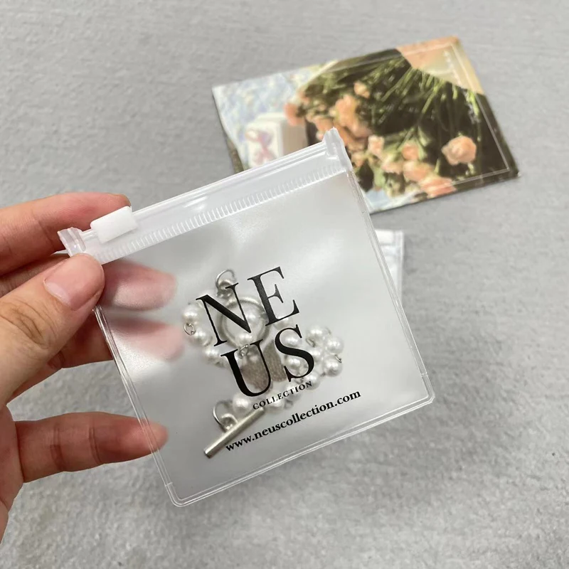 Custom Logo Fashion Earring Rings Plastic Zipper Bag Packaging Frosted PVC Jewelry Cosmetics Zip Lock Bag Pouch