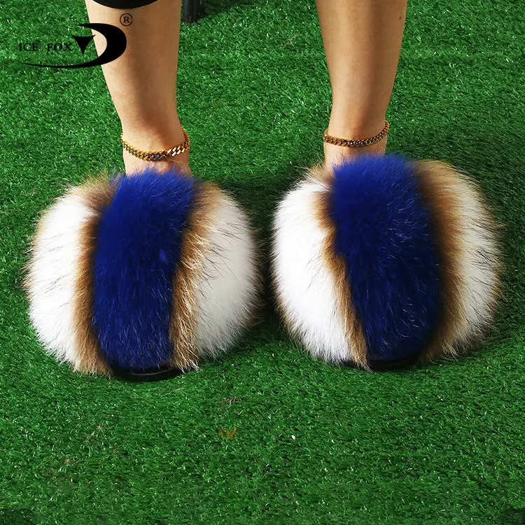 Soft Quality Kids Furry Home Slippers Fluffy Toddler Fur Slippers With Strap Cute Luxury Fox Fur Pom Pom Infant Fur Slides