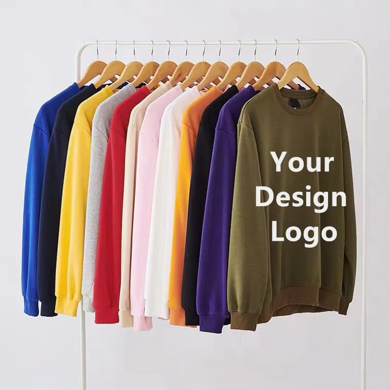 High Quality 500gsm Hoodie Custom Logo Men Heavyweight Cotton Embroidery Sweatshirts Printed Blank Plain Crewneck Sweatshirt