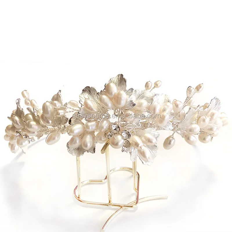 RE3943 New Design Fresh Water Pearl bridal tiara crown wedding flower headband rhinestone hairpiece (1600083008055)