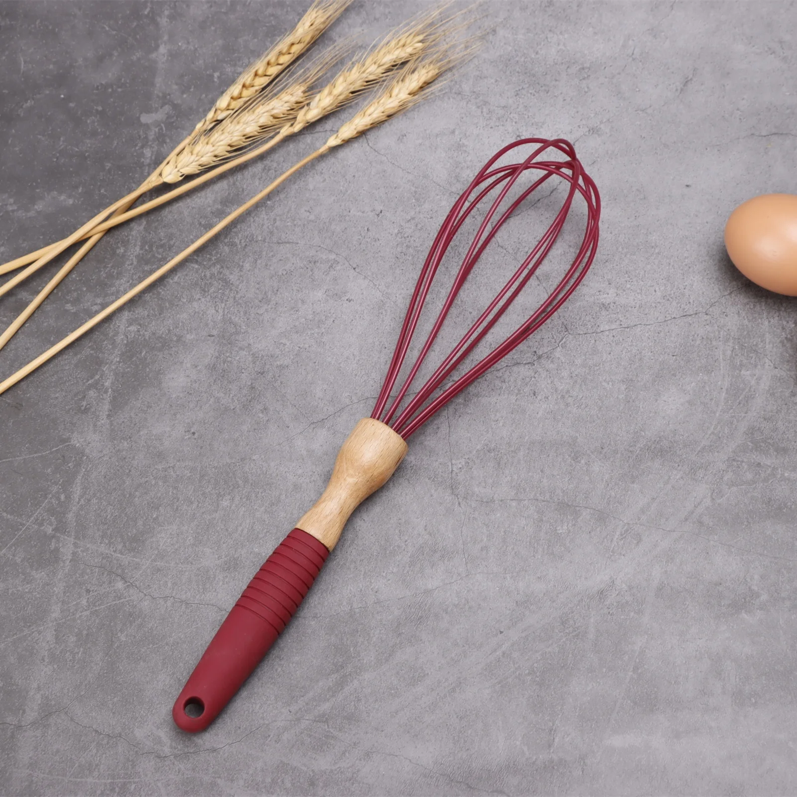 12 Inch Wood Pastry Silicone Egg Whisk Set  Whisks for Cooking