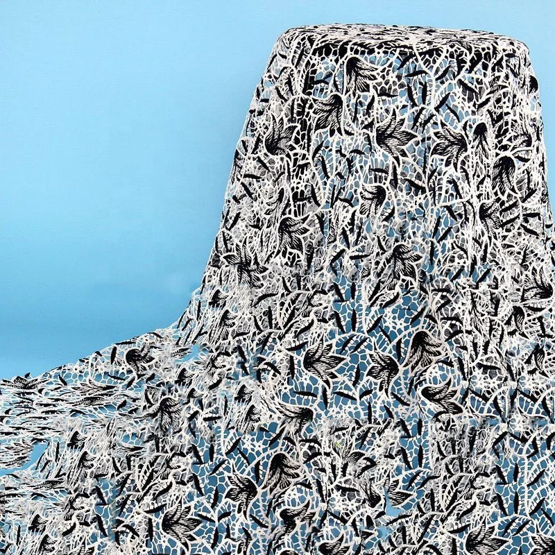 Latest Eco-Friendly Nigerian Rhinestone Two-Tone Cord Water Soluble Lace Fabric