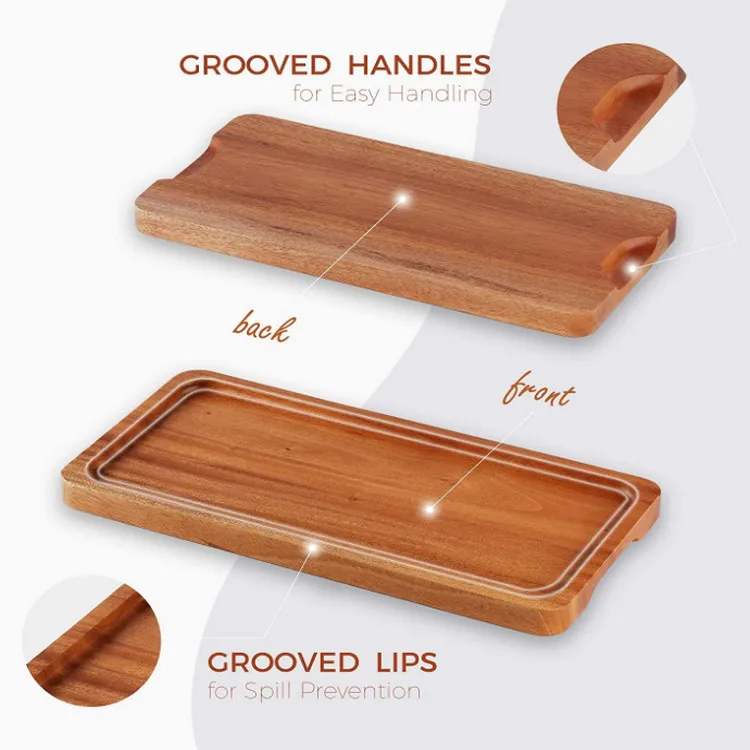 High Quality Custom Rustic Wood Crafts Food Serving Tray Wooden Bamboo Safety Wooden Tray With Handles