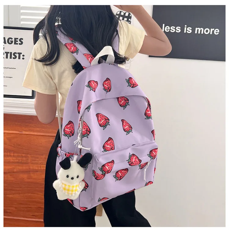 Custom Large Capacity Backpack Strawberry Print Girl Student Shoulder Bag High Quality School Bags