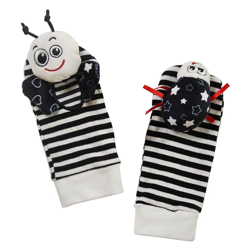 4 in 1 New style Black and white bee ladybug wrist socks rattle baby foot rattle  crinkly paper baby toy D905A