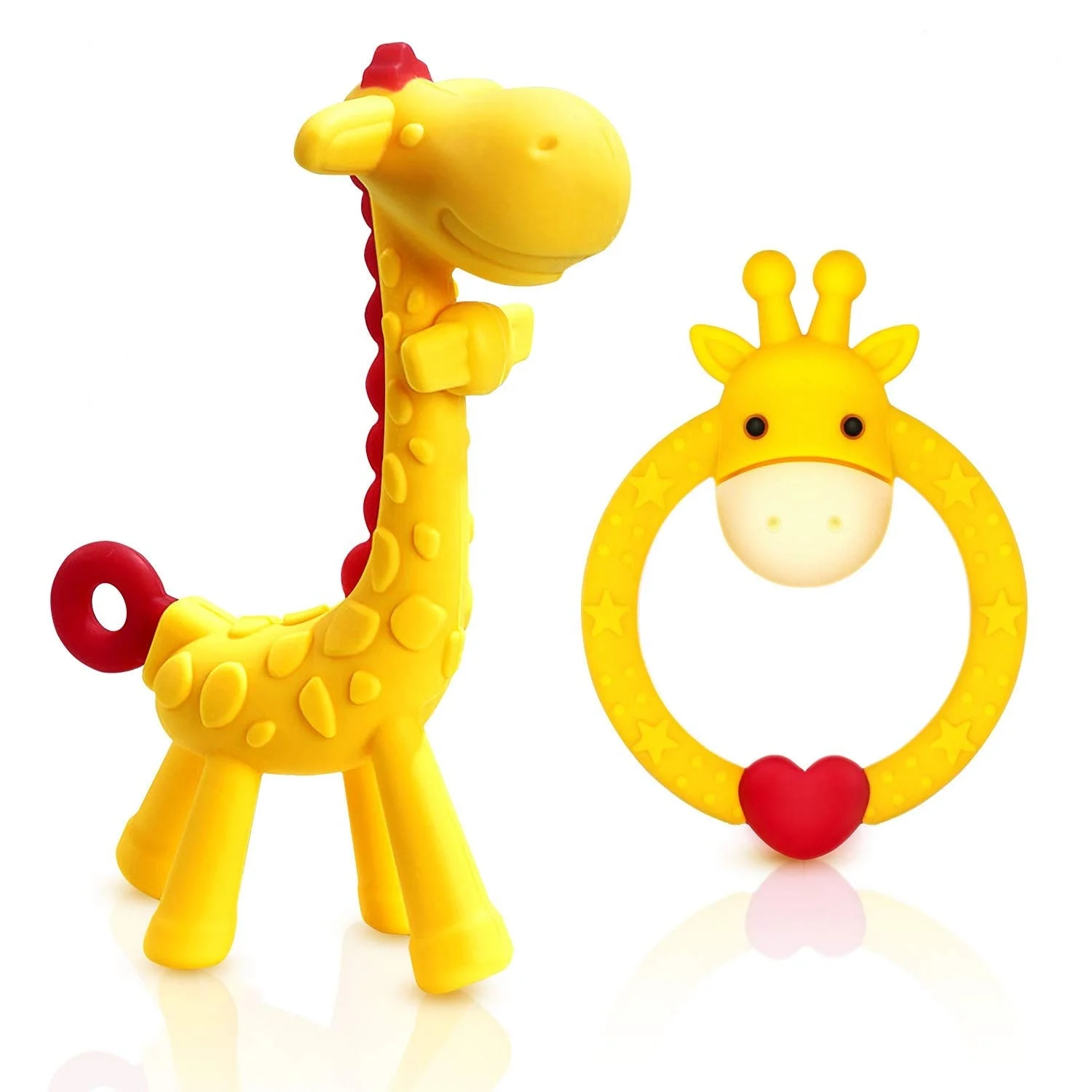 
BPA Free 2 Pack Silicone Giraffe Baby Teether Toy with Storage Case 