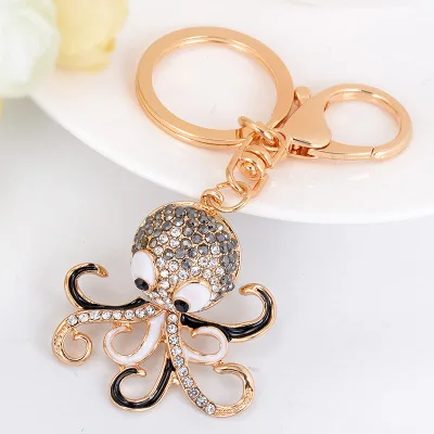 Factory main product squid shaped unique design octopus shaped sea animal metal keychain