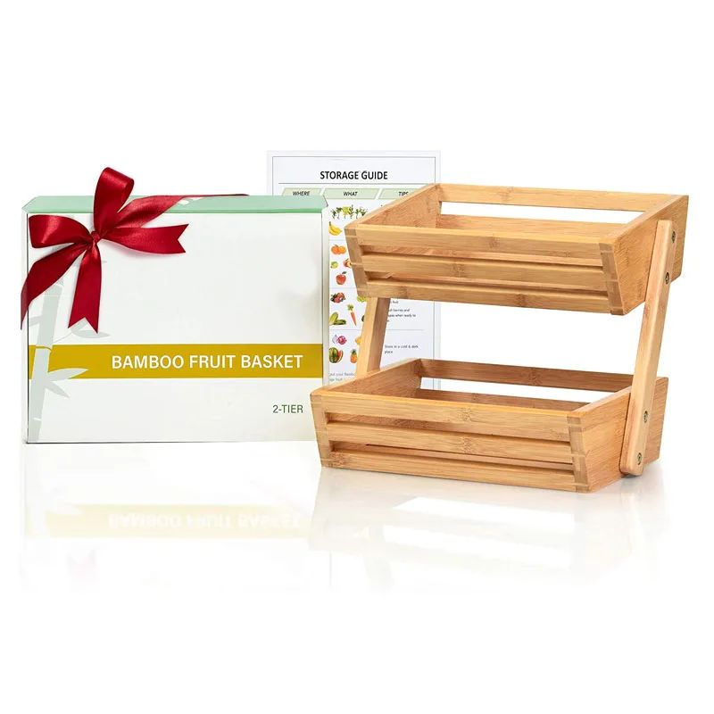 
Bamboo Fruit Basket 2 Tier Fruit and Vegetable Storage Stand for Kitchen Countertop 