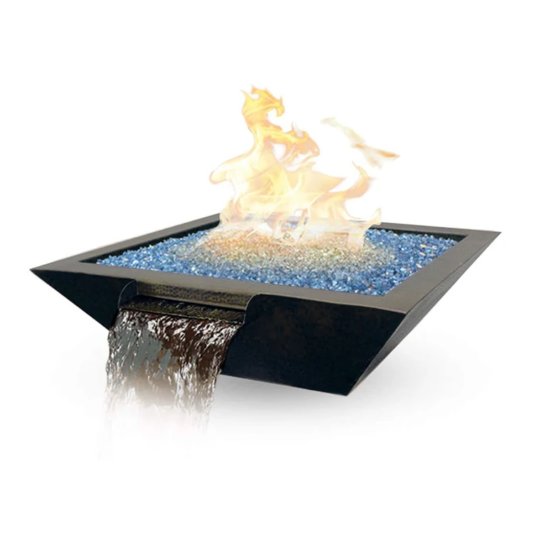 Corten steel fire pit waterfall fire bowl water outdoor pool with ignitor