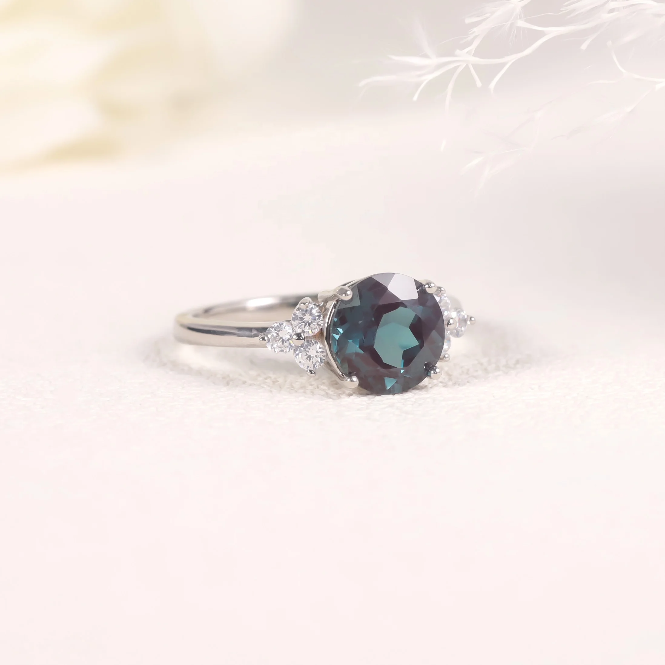 A382 Abiding Factory Wholesale Price 925 Sterling Silver Round 8MM Lab Alexandrite Gemstone Rings