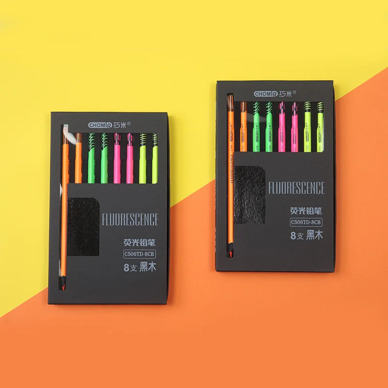 Accept OEM black wood fluorescent pencils each box contains four colors drawing color pencil set