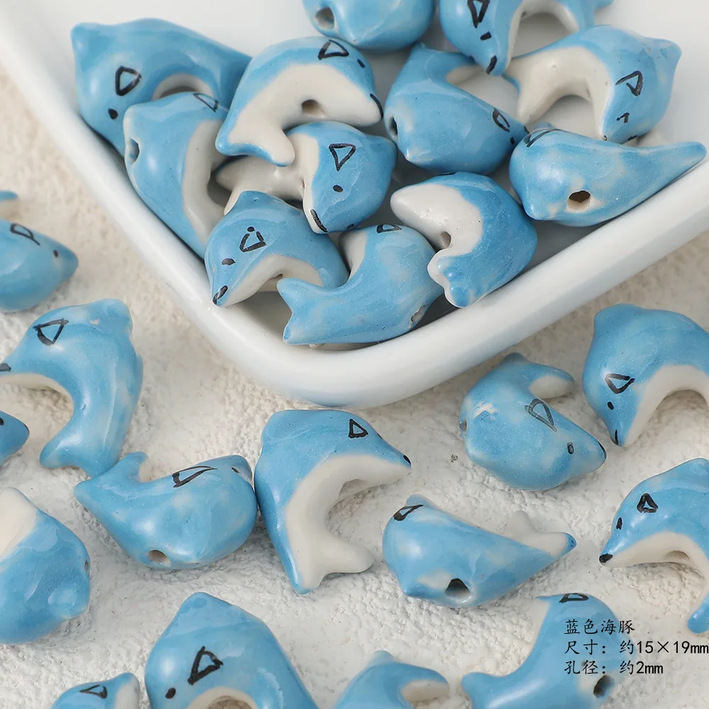 YANYE Cute Ceramic Animal Collection Dolphin Mobile Phone Chain Wholesale DIY Jewelry Accessories Pendant Hand Painting Beads