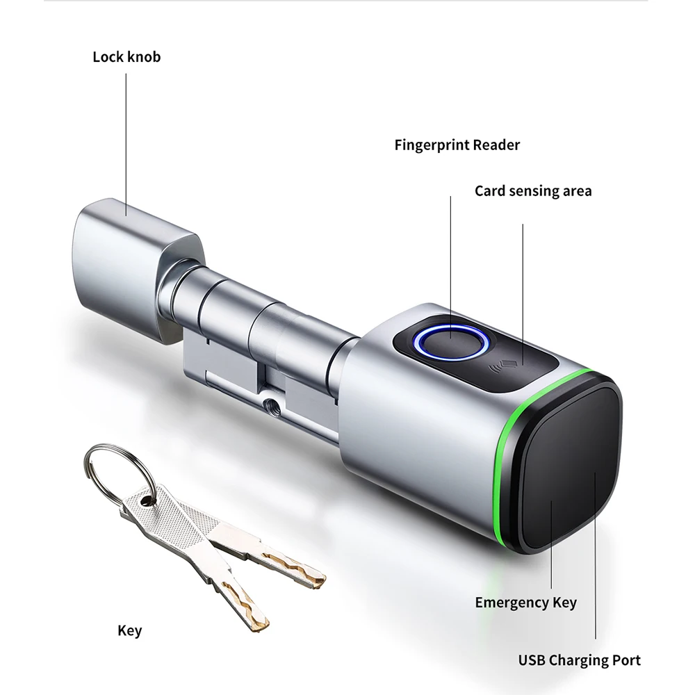 TUYA BLE App Fingerprint RFID IC Card KEY TTLOCK BLE Door Smart Cylinder Lock For Replacing Old Mechanical Cylinder