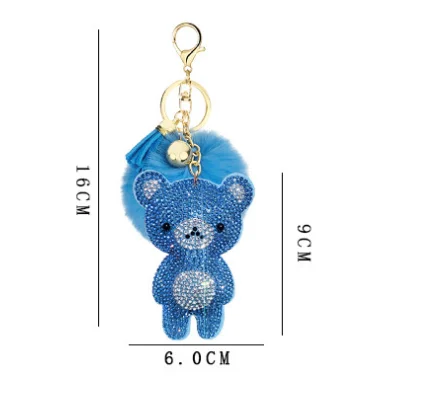 High Quality Leather Strap Car Key Chain Strass Rhinestone Bling Teddy Bear Keychain For Bag