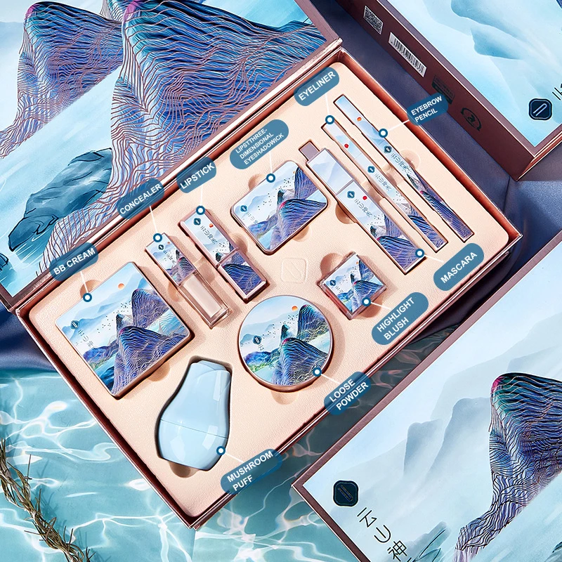 OCHEAL Beauty Care Kit Included Lipstick Eyeliner CC Cream Pressed Powder and Eye Shadow Cosmetics Set