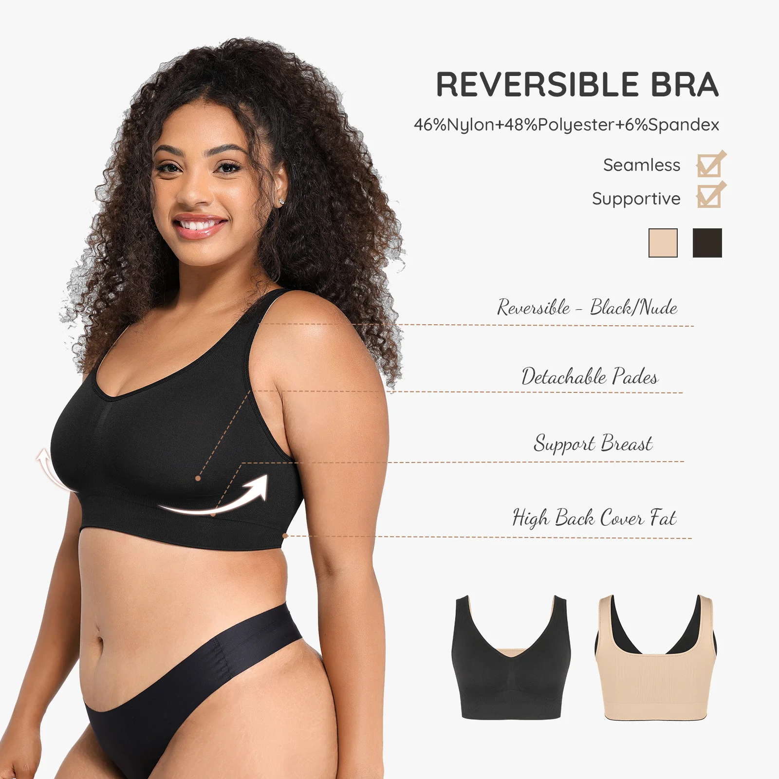 Wholesale Hexin Custom Logo Full Cup Push Up Reversible Wireless Comfort Seamless Women Shapewear Bra For Women