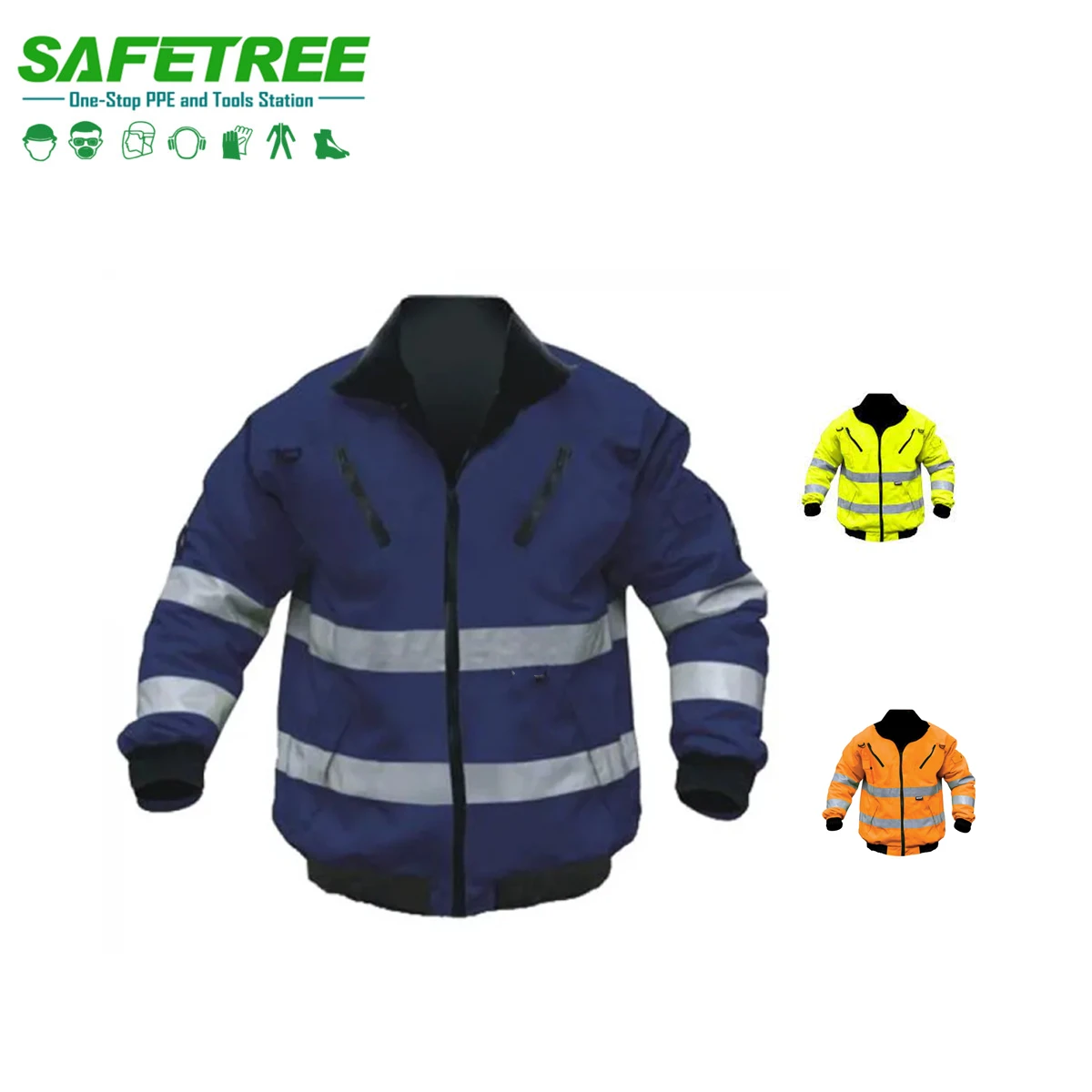 CE EN20471 Winter High Visibility Reflective Bunny Jacket Navy Safety Jacket