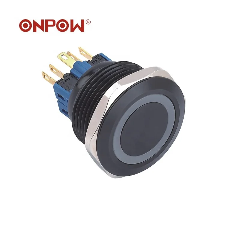 Long life push button ONPOW CE ROHS GQ25 25mm anti-vandal latching illuminated aluminum switch