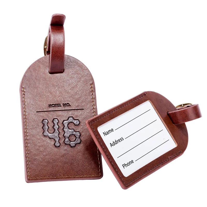 Wholesale custom logo portable travel label printed name leather luggage tag