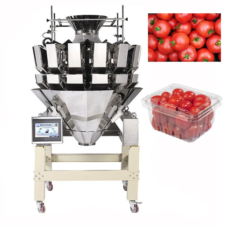 Full automatic 10/14 heads weigher scale cherry tomatoes weighing multihead weigher for packaging machine (1600080575959)