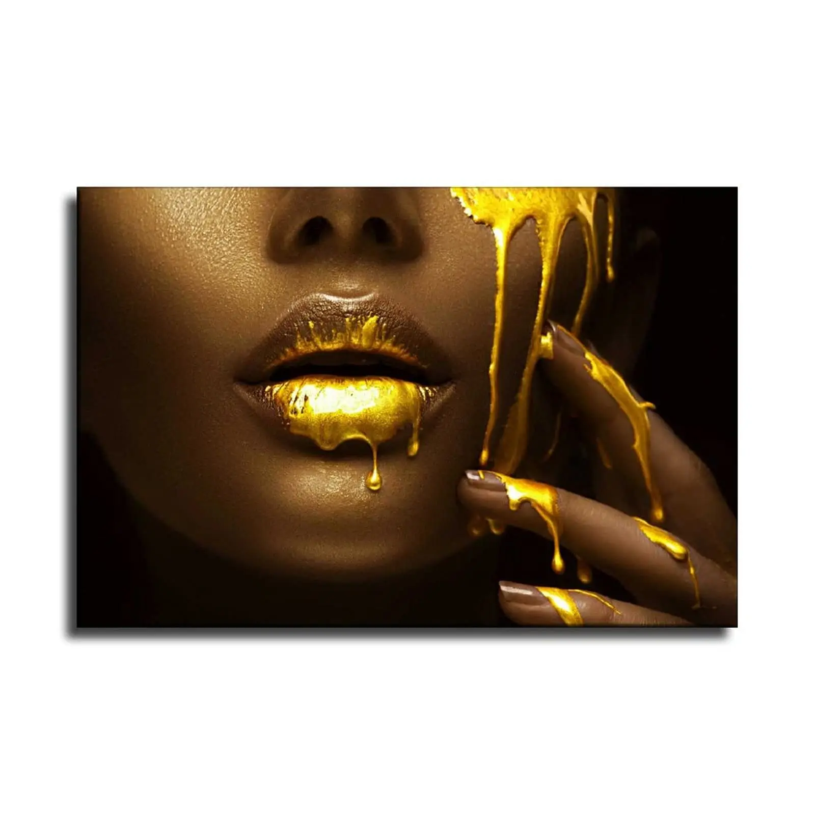 Black Women Golden Liquid Canvas Print Poster Large Size Modern Wall Art Pictures