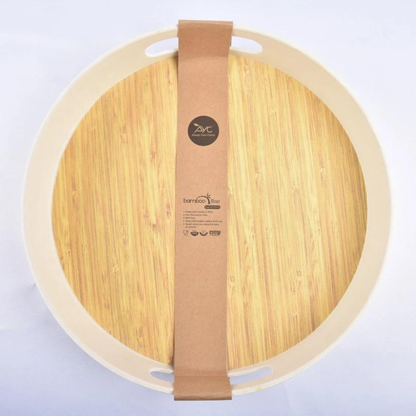 
13inches Latest eco biodegradable bamboo fiber serving tray with customized pattern 