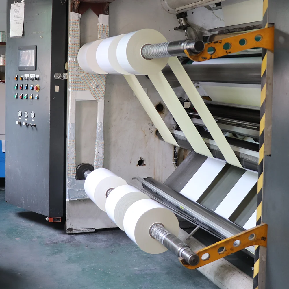 Premium  Slitting Semi glossy Paper Self Adhesive  Yellow Liner Jumbo Rolls 1530mmx6000meters