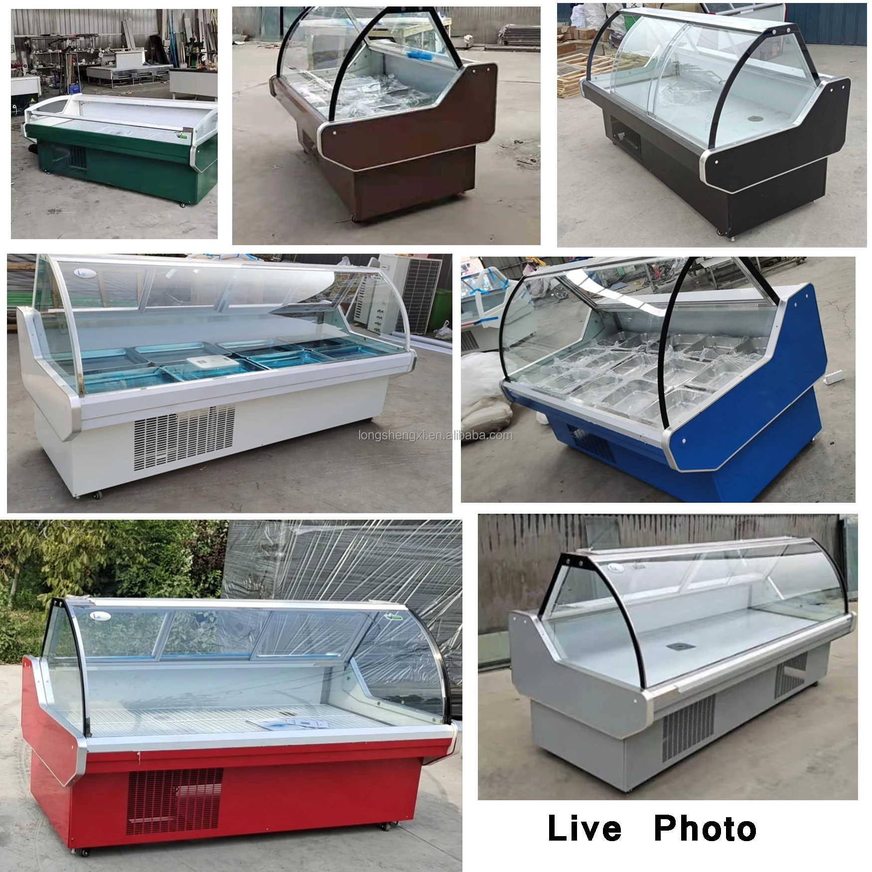 Butcher Shop Equipment Meat Frigerated Bank Meat Chiller Deli Meat Vertical Refrigerated Glass Seafood Display Showcase