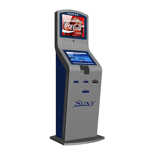 Customization 21 Inch Self Service Dual Touch Screen Ticket Vending Payment Kiosk with Card Reader and NFC Reader