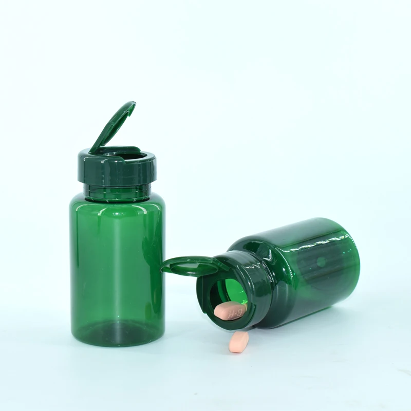Food Grade Plastic Pill Bottle 50cc 100cc 120cc Empty Medicine PET Capsule Storage Container with Flip Lids Medicine Packaging