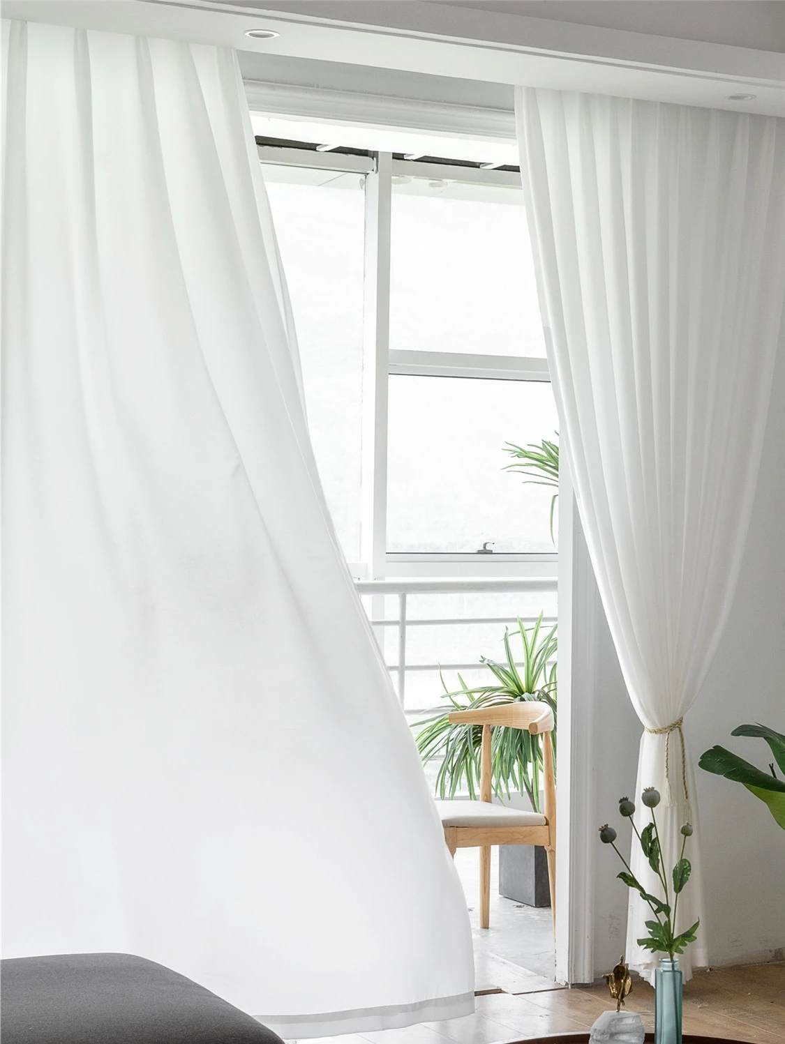 White Drape Polyester Tulle Voile Curtain Sheer Chiffon Fabric for Decorations