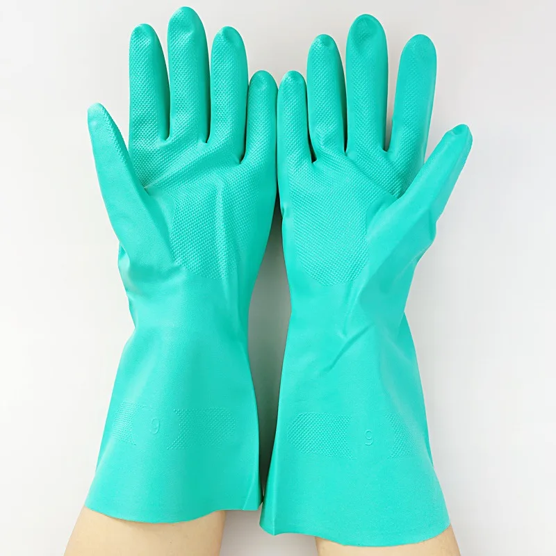 Nonslip Nitrile Rubber Durable Clean Oil Resistant Waterproof Mittens Wash Acid Alkali Industry Natural Household Safety Latex