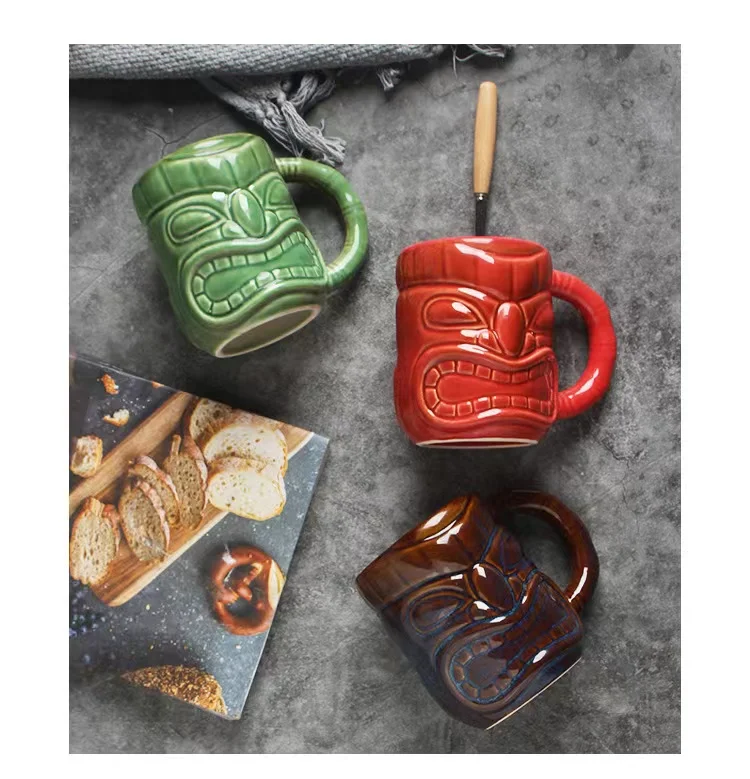 Whole create design unique ceramic tiki mug cup with handle