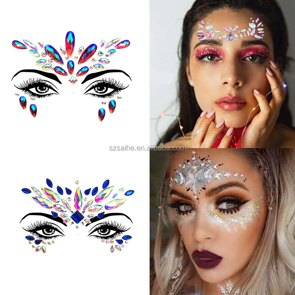 Wholesale Custom Glitter Unique Women Face Eye Body Rhinestones Crystal Eyebrow Stickers Tattoo Temporary For Festival Party