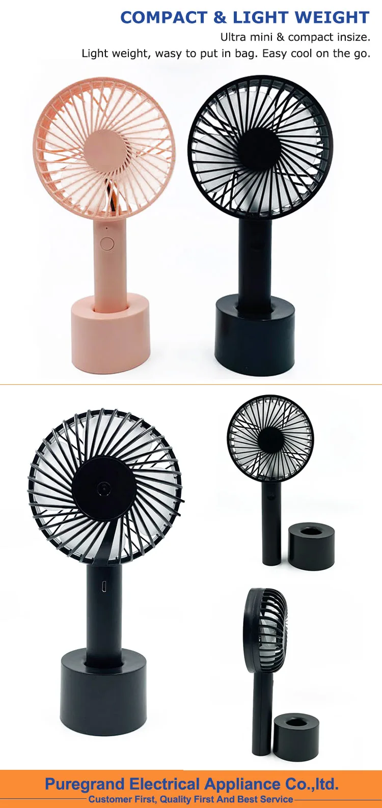 China 5W 12V plastic battery operated air cooling small stand rechargeable green wireless portable mini usb desk fan