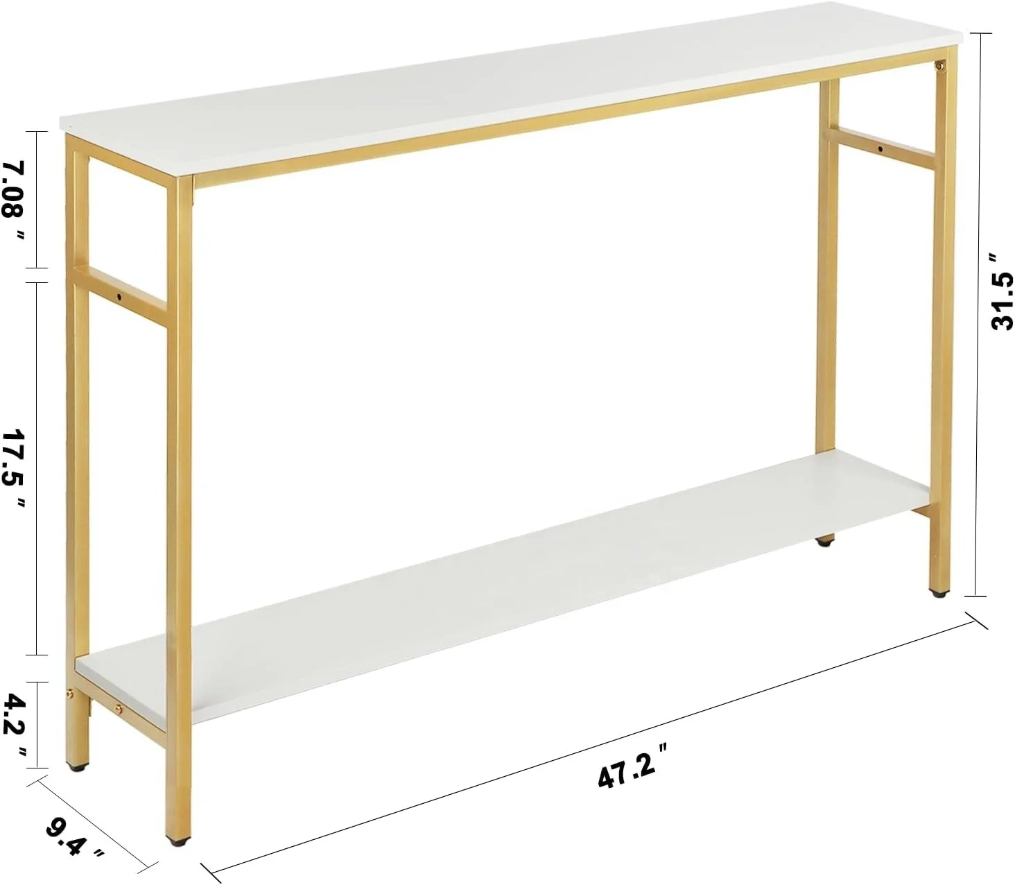 Narrow Console Table 47 Inch Sofa Table With Adjustable Shelf 2-Tier Long Skinny Table For Hallway Entryway Living Room