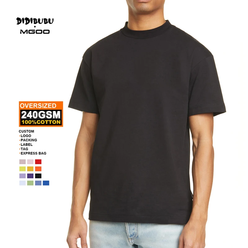 DIDIBUBU MGOO Heavy Weight Black Color Custom Graphic Tee Shirts Combed Cotton Mock Neck Tshirts