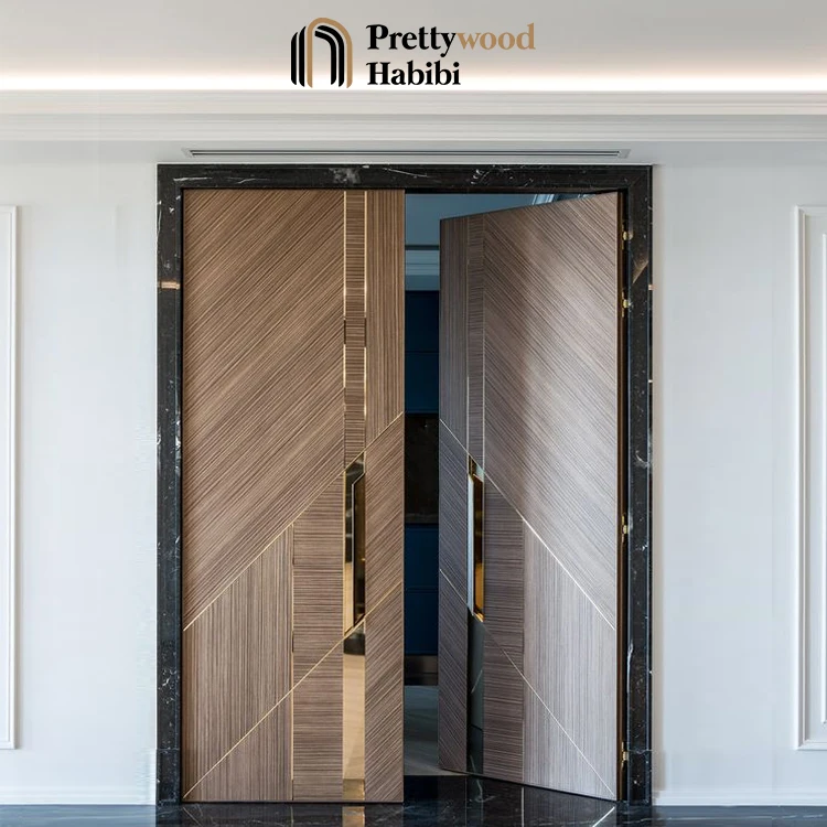 Prettywood Interior Doors Modern House Internal Living Room Double Swing Design Solid Wooden Door
