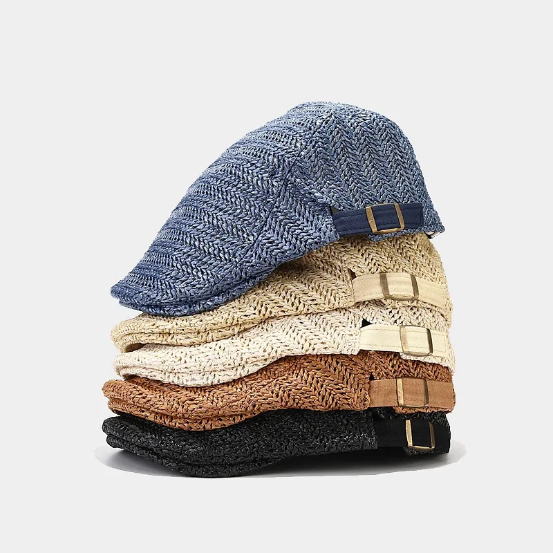 Hot sale Custom Outdoor Straw Duckbill Cap Summer Hat Newsboy Beret Ivy Cap Cabbie Flat Cap For Man