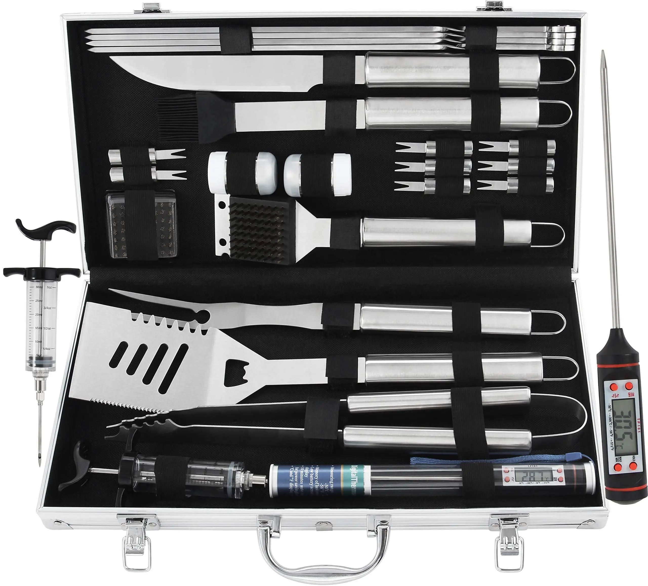 5box/carton Complete BBQ Accessories Wood Handle 24PCS BBQ Tools Set Outdoor Barbeque Accessory Barbecue Grill Utensils