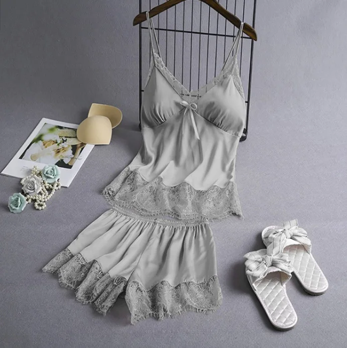 New Sexy Bra Suit Lace Women S Pajamas Ladies Lace Suit Nightdress with Chest Pad