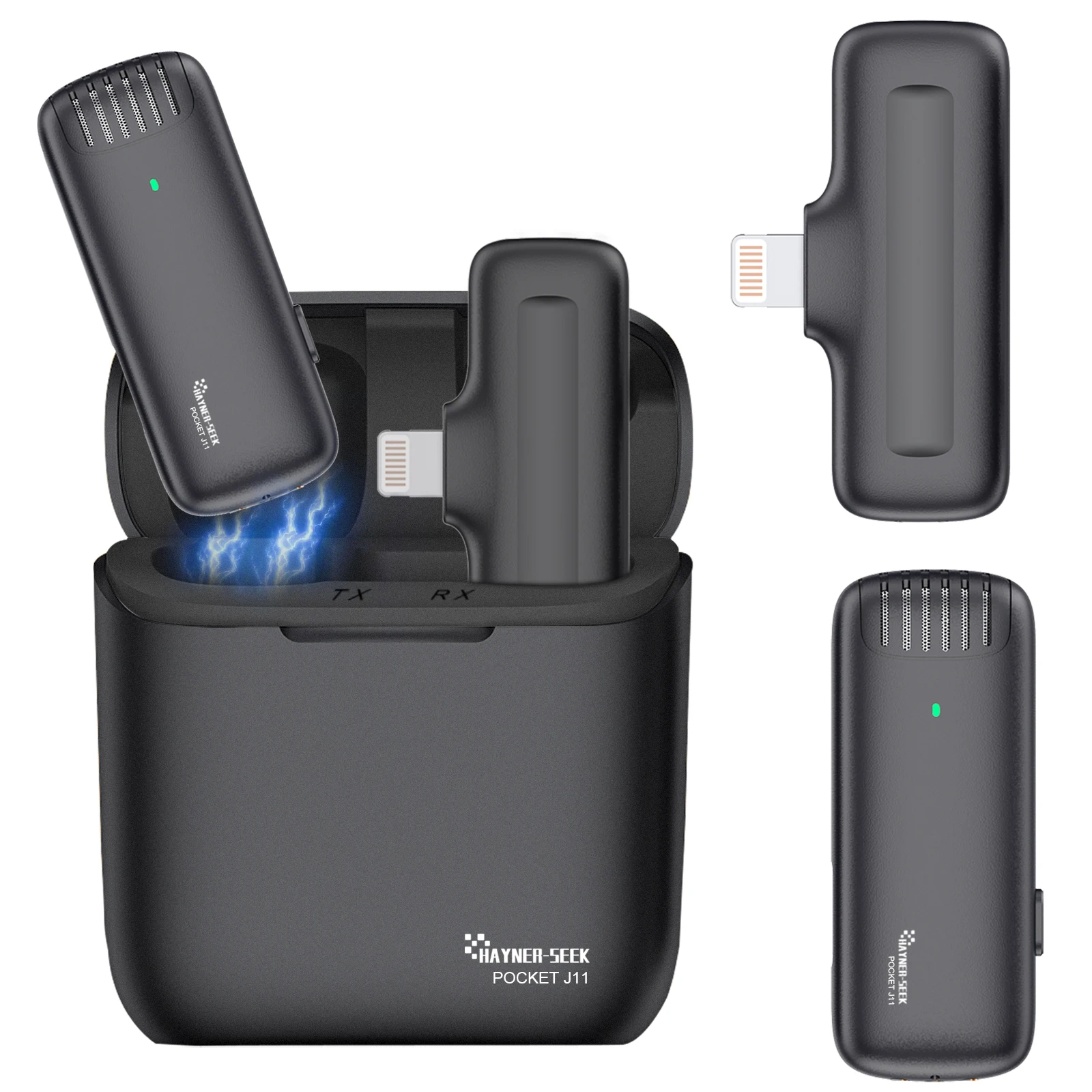 Hayner-Seek  Wireless Lavalier Microphone Plug & Play Noise Reduction Wireless Lapel Mic for iPhone, Charge Box, 60m (197 Feet)