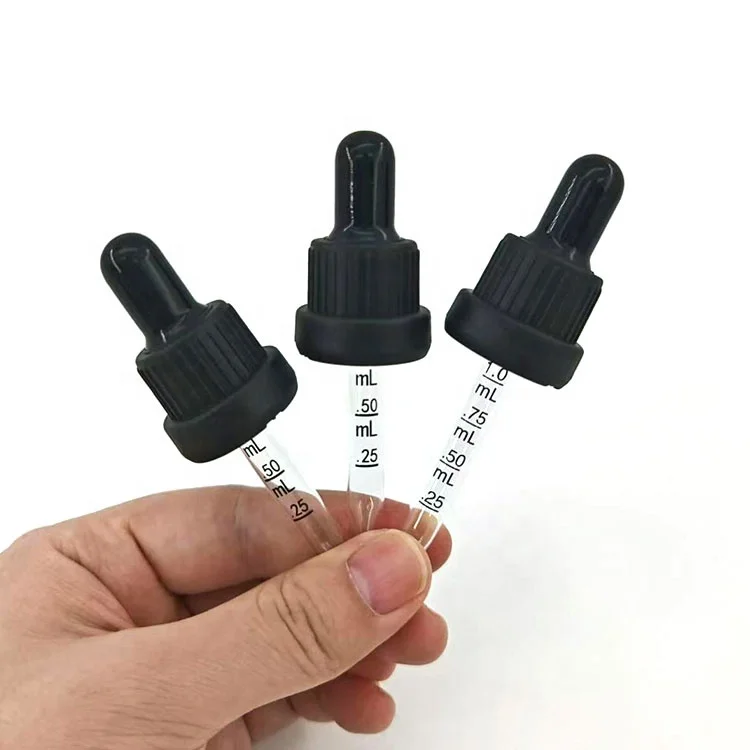 clear matte essential oil glass silicone measure Euro dropper 18mm plastic pp cap eco friendly white rubber dropper with pipette